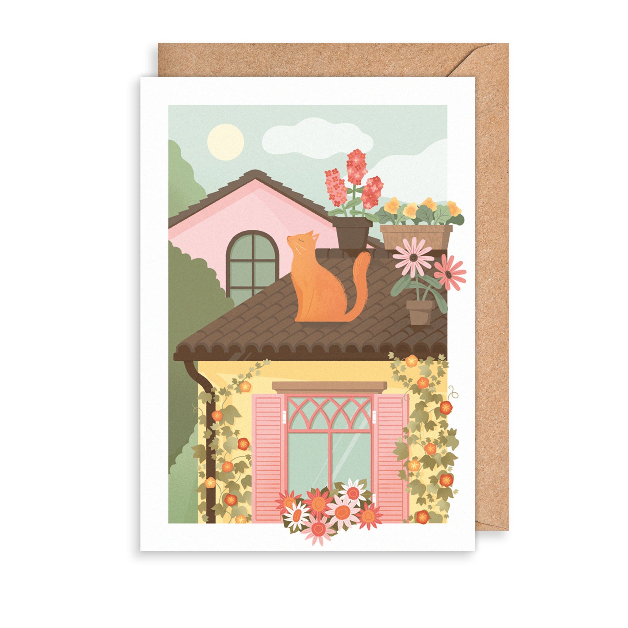 Cloud Gazing Rooftop Cat Everyday Card