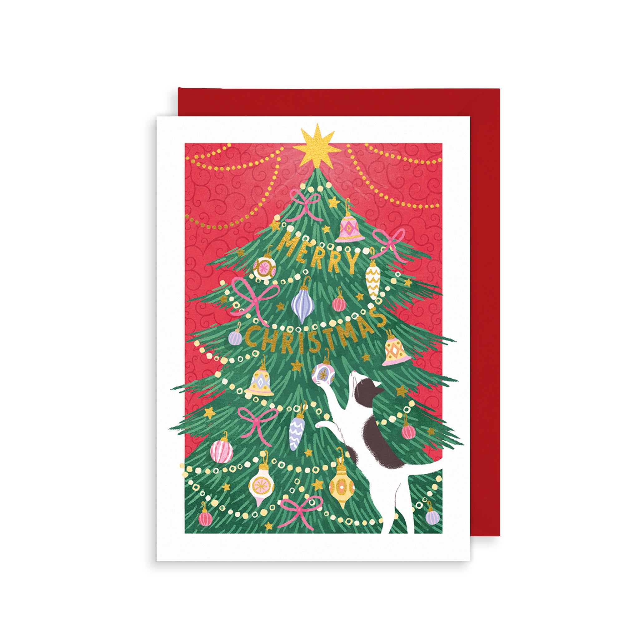 Cat & Tree Single Christmas Card
