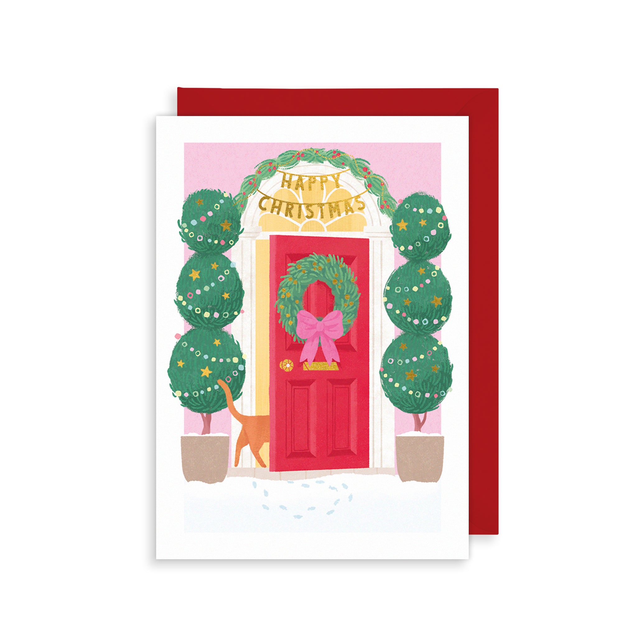 Winter Door Cat Single Christmas Card